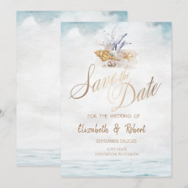 Waterverf Schelpen, Zee Strand Bewaar de Datum Save The Date