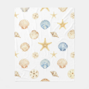 Waterverf Schelpen Zeester Kustpatroon Fleece Deken