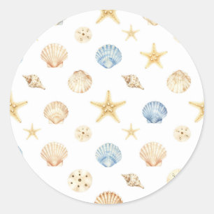 Waterverf Schelpen Zeester Kustpatroon Ronde Sticker