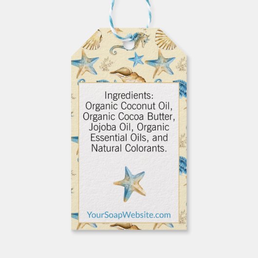Waterverf schelpen & zeesterren 🌊 Strand Theme Ze Cadeaulabel (Achterkant)