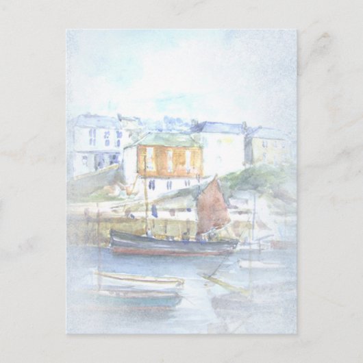  Waterverf Schepen in de haven Briefkaart (Voorkant)