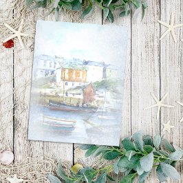  Waterverf Schepen in de haven Briefkaart