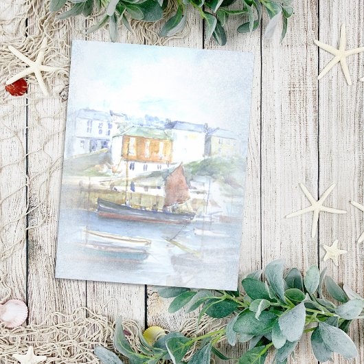 Waterverf Schepen in de haven Briefkaart