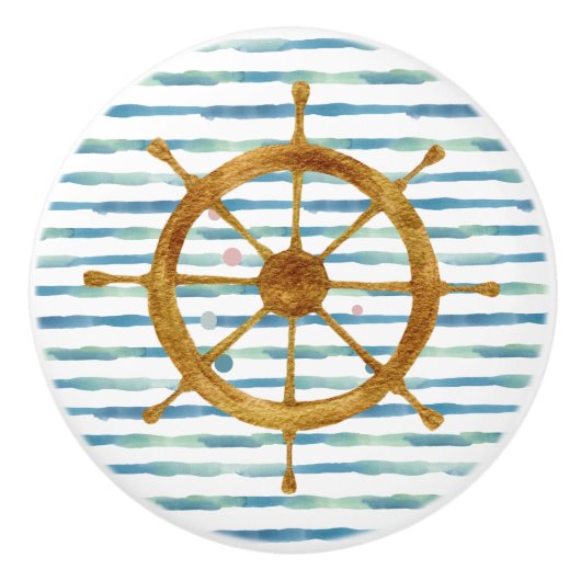 WATERVERF SCHEPEN WIEEL NAUTIEKE VACATIE KERAMISCHE KNOP (Voorkant)