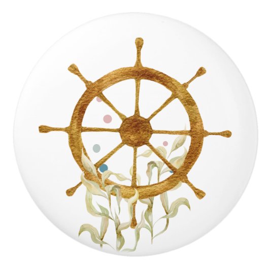 WATERVERF SCHEPEN WIEL KUNNEN NAUTISCH VACATIEBEDR KERAMISCHE KNOP (Voorkant)