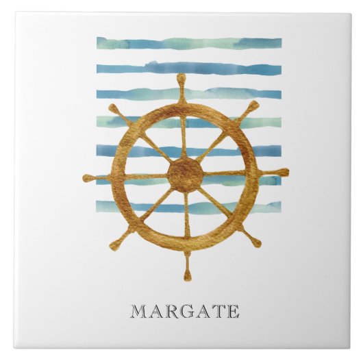 Waterverf SCHEPEN WIEL Kuststrand MARGATE Tegeltje (Voorkant)