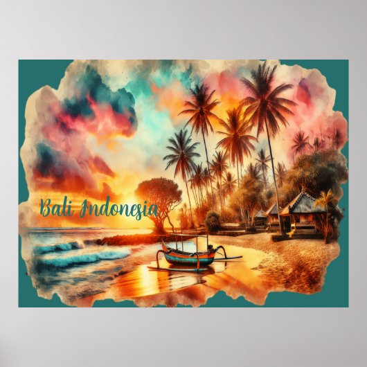 Waterverf schets Bali Indonesië Tropisch | Poster (Voorkant)
