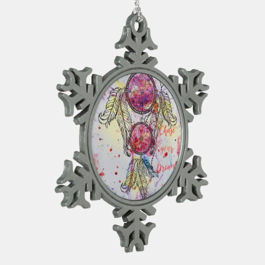 Waterverf-schets Dreamweaver "Chase your Dreams" Tin Sneeuwvlok Ornament (Links)