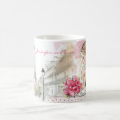 Waterverf schets van de stad met vrouwelijke koffi koffiemok (Center)