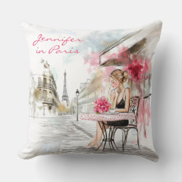 Waterverf schets van de stad met vrouwelijke koffi kussen