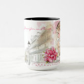 Waterverf schets van de stad met vrouwelijke koffi mok (Midden)