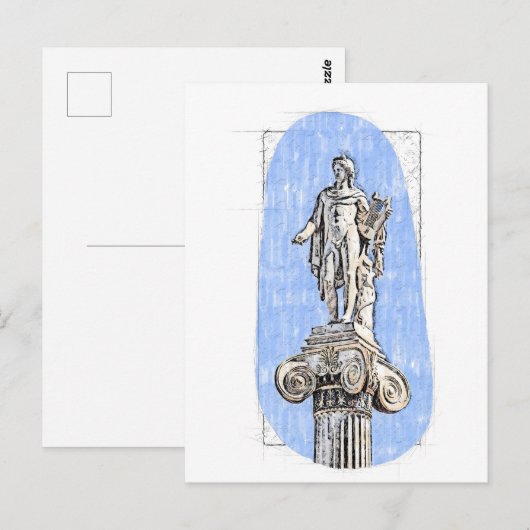 Waterverf schets van het standbeeld van Apollon Briefkaart (Voorkant / Achterkant)