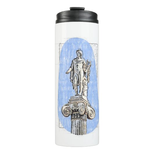 Waterverf schets van het standbeeld van Apollon Thermosbeker (Voorkant)