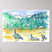 Waterverf Schetskunst in Canada Geese Blue Mountai Poster (Voorkant)