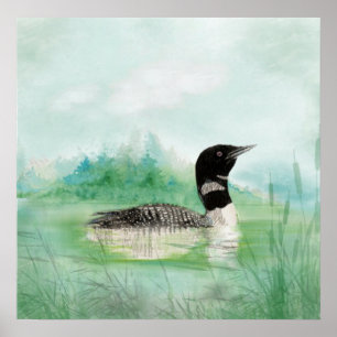 Waterverf Schilder Loon Bird Lake Art wildernis Poster