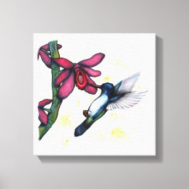 waterverf schilder van kolibrie en orchidee canvas afdruk