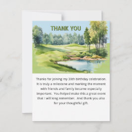 Waterverf Schilderachtig Golf Thema 30e Verjaardag Bedankkaart