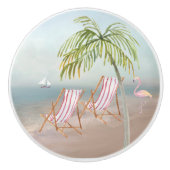 Waterverf Schilderachtig Strandpalmbomen Keramische Knop (Voorkant)