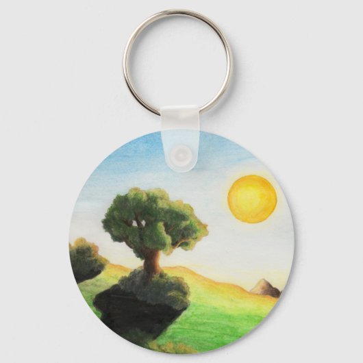 waterverf schilderboom kunst natuur landschap sleutelhanger (Voorkant)