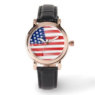 Waterverf schilderde Amerikaanse vlag Horloge