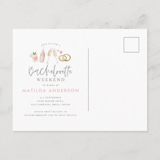 waterverf schilderde drinken bachelorette weekeind uitnodiging briefkaart (Achterkant)