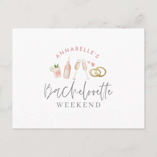 waterverf schilderde drinken bachelorette weekeind uitnodiging briefkaart (Voorkant)