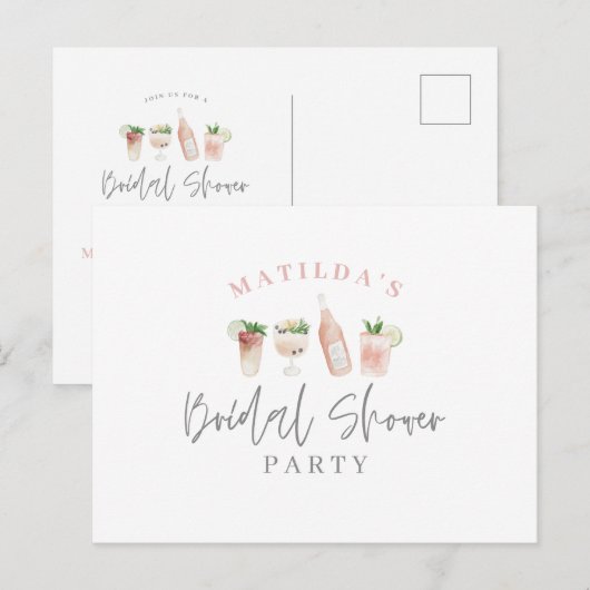 waterverf schilderde drinken vrijgezellenfeest par uitnodiging briefkaart (Voorkant / Achterkant)