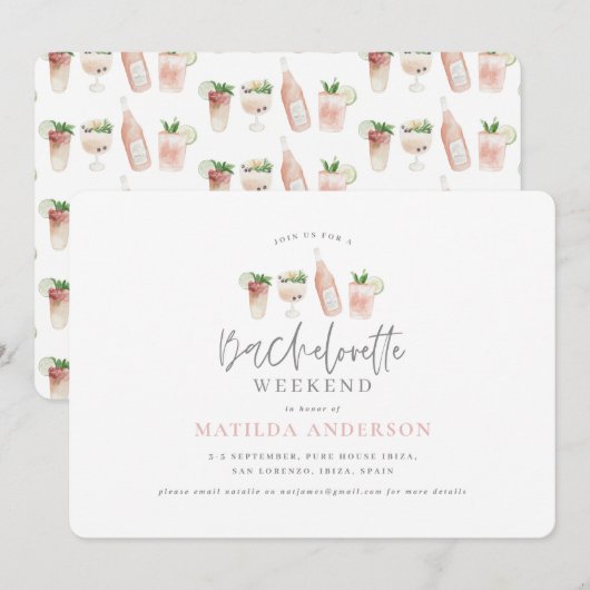 waterverf schilderde drinken weekend bachelorette aankondiging (Voorkant / Achterkant)