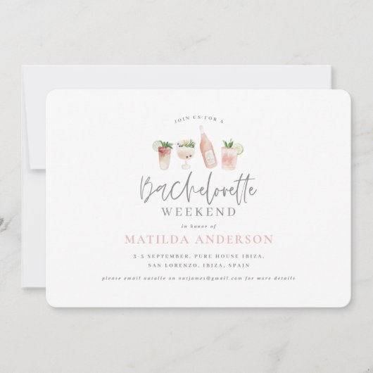 waterverf schilderde drinken weekend bachelorette aankondiging (Voorkant)