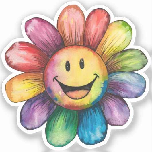 Waterverf schilderde glimlachende bloem sticker (Voorkant)
