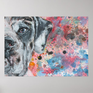Waterverf schilderde Great Dane face Poster