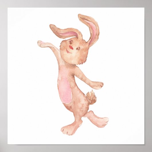 Waterverf schilderde Whimsical Bunny Rabbit Cute Poster (Voorkant)