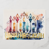 Waterverf Schilderen Abstract Chanoeka Menorah Folie Feestdagenkaart (Voorkant)