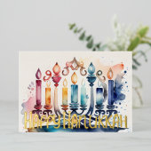 Waterverf Schilderen Abstract Chanoeka Menorah Folie Feestdagenkaart (Staand Voorkant)