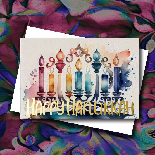 Waterverf Schilderen Abstract Chanoeka Menorah Folie Feestdagenkaart
