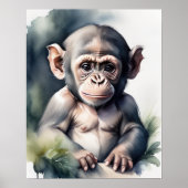 Waterverf Schilderen Baby Chimpansee Kwekerij 5:4 Poster (Voorkant)