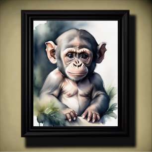 Waterverf Schilderen Baby Chimpansee Kwekerij 5:4 Poster