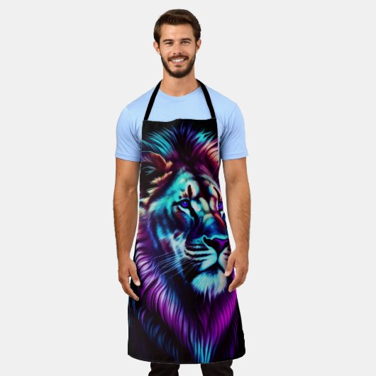 Waterverf Schilderen Blauwe Paarse Leeuw Schort (Gedragen)