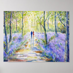 Waterverf Schilderen Bluebell wood Walk Poster