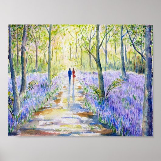 Waterverf Schilderen Bluebell wood Walk Poster (Voorkant)
