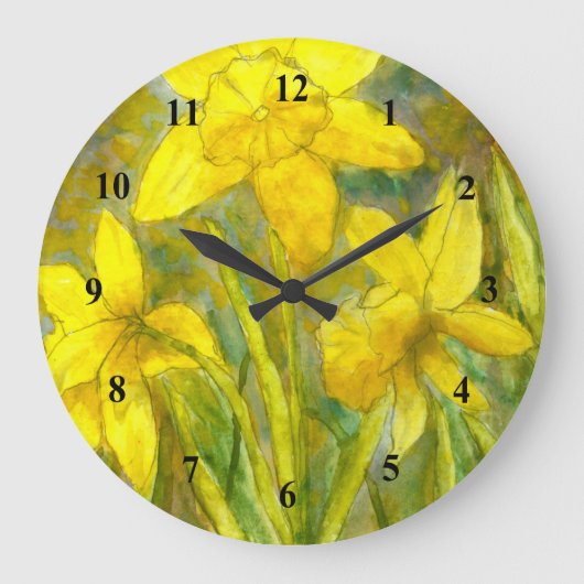Waterverf schilderen, Gele bloemen Kunst, Daffodil Grote Klok (Voorkant)