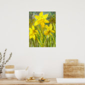 Waterverf schilderen, Gele bloemen Kunst, Daffodil Poster (Keuken)