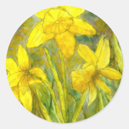 Waterverf schilderen, Gele bloemen Kunst, Daffodil Ronde Sticker