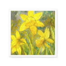Waterverf schilderen, Gele bloemen Kunst, Daffodil
