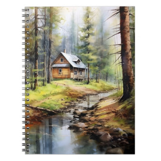 Waterverf Schilderen Geweldige Cabine in de Bossen Notitieboek