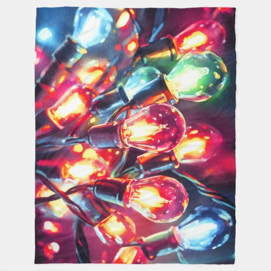Waterverf Schilderen Kerst Vakantie String Licht Fleece Deken (Voorkant)