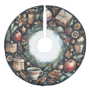 Waterverf Schilderen Kerstmis Motieven Blauw Imitatie Linnen Kerstboom Kleed