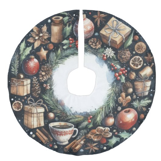 Waterverf Schilderen Kerstmis Motieven Blauw Imitatie Linnen Kerstboom Kleed (Voorkant)