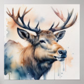 Waterverf Schilderen Majestic Elk 1:1 Poster (Voorkant)