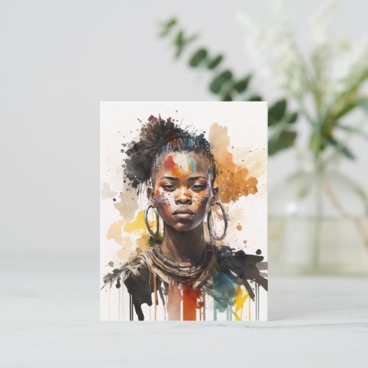 Waterverf schilderen, mooie Afrikaanse vrouwen Briefkaart (Staand voorkant)